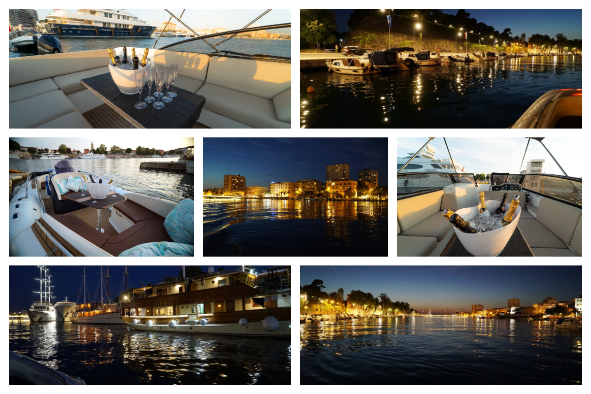 Private night cruise Zadar with unlimited sparkling wine – evening boat tour around city lights, Sea Organ and historic walls